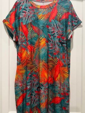 Women's Summer Floral Tropical Leaf Print Short Sleeve Dress